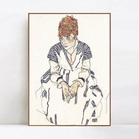 INVIN ART Framed Canvas Giclee Print Art Portrait of The Artist's Sister-in-Law Adele Harms by Egon Schiele Wall Art Living Room Home Office Decorations