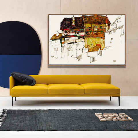 INVIN ART Framed Canvas Giclee Print Art Old Houses In Krumau by Egon Schiele Wall Art Living Room Home Office Decorations