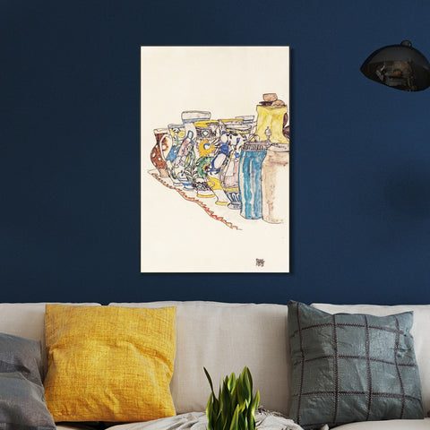 INVIN ART Framed Canvas Giclee Print Vases by Egon Schiele Wall Art Living Room Home Office Decorations