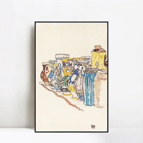 INVIN ART Framed Canvas Giclee Print Vases by Egon Schiele Wall Art Living Room Home Office Decorations