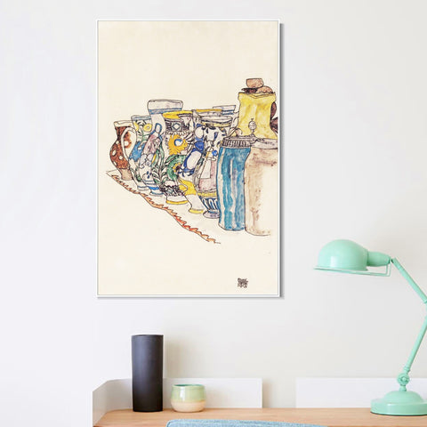 INVIN ART Framed Canvas Giclee Print Vases by Egon Schiele Wall Art Living Room Home Office Decorations