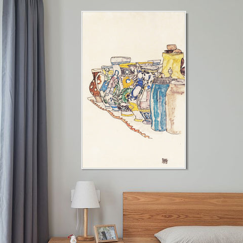 INVIN ART Framed Canvas Giclee Print Vases by Egon Schiele Wall Art Living Room Home Office Decorations