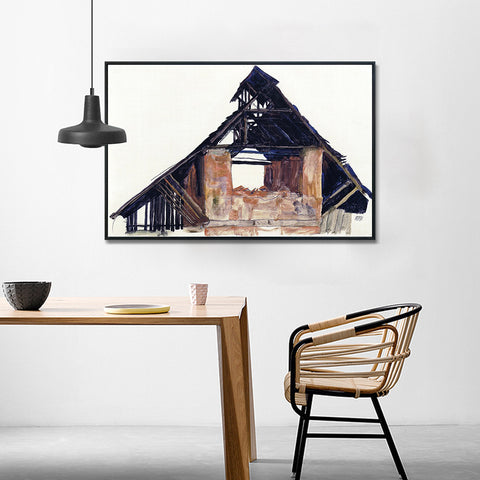 INVIN ART Framed Canvas Giclee Print Art Old Gable by Egon Schiele Wall Art Living Room Home Office Decorations