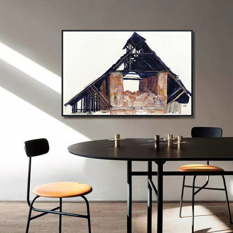 INVIN ART Framed Canvas Giclee Print Art Old Gable by Egon Schiele Wall Art Living Room Home Office Decorations