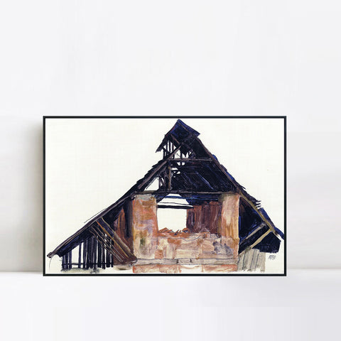 INVIN ART Framed Canvas Giclee Print Art Old Gable by Egon Schiele Wall Art Living Room Home Office Decorations