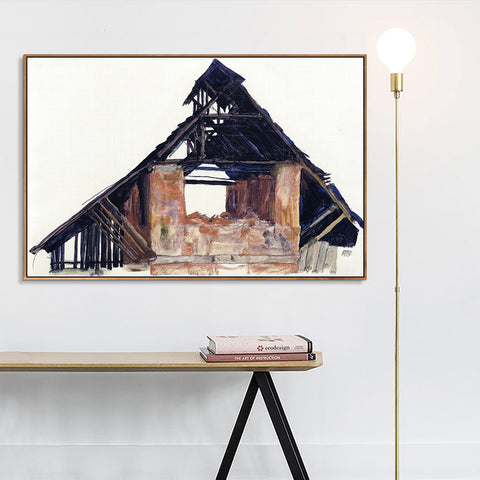 INVIN ART Framed Canvas Giclee Print Art Old Gable by Egon Schiele Wall Art Living Room Home Office Decorations