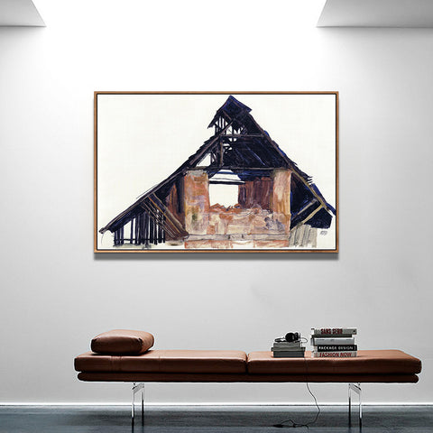 INVIN ART Framed Canvas Giclee Print Art Old Gable by Egon Schiele Wall Art Living Room Home Office Decorations