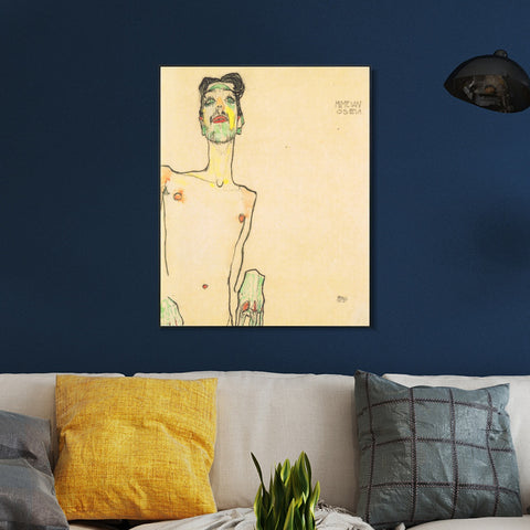 INVIN ART Framed Canvas Giclee Print Self Portrait by Egon Schiele Wall Art Living Room Home Office Decorations
