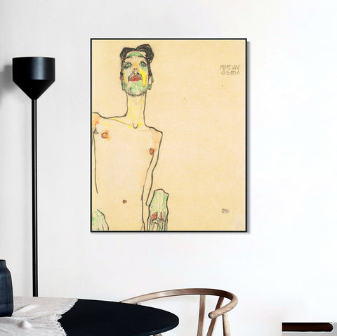 INVIN ART Framed Canvas Giclee Print Self Portrait by Egon Schiele Wall Art Living Room Home Office Decorations
