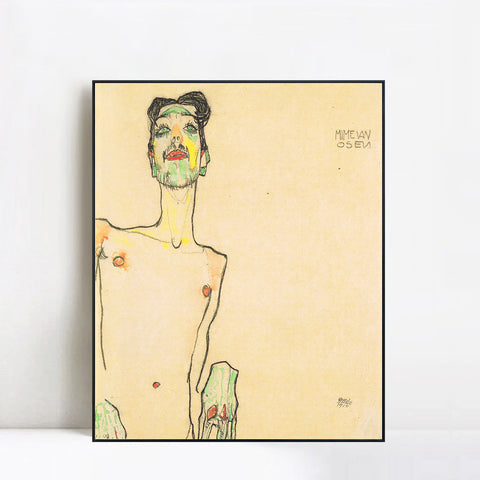 INVIN ART Framed Canvas Giclee Print Self Portrait by Egon Schiele Wall Art Living Room Home Office Decorations