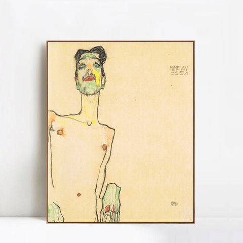INVIN ART Framed Canvas Giclee Print Self Portrait by Egon Schiele Wall Art Living Room Home Office Decorations