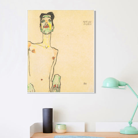 INVIN ART Framed Canvas Giclee Print Self Portrait by Egon Schiele Wall Art Living Room Home Office Decorations