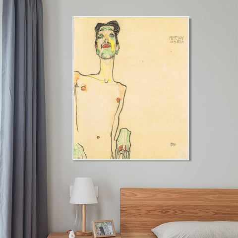 INVIN ART Framed Canvas Giclee Print Self Portrait by Egon Schiele Wall Art Living Room Home Office Decorations