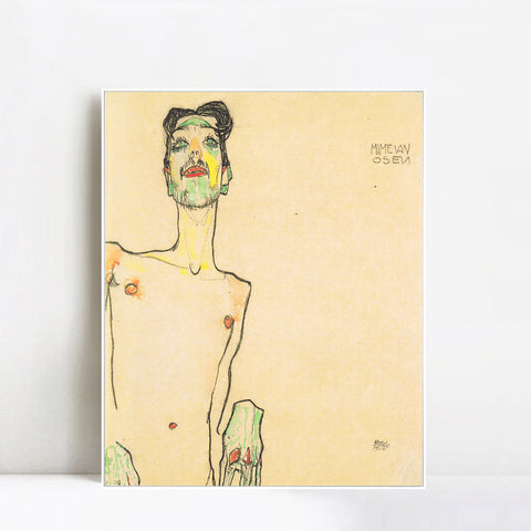INVIN ART Framed Canvas Giclee Print Self Portrait by Egon Schiele Wall Art Living Room Home Office Decorations