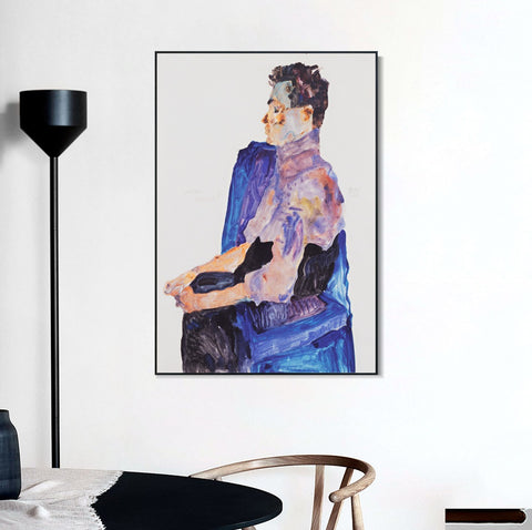 INVIN ART Framed Canvas Giclee Print the seated man by Egon Schiele Wall Art Living Room Home Office Decorations