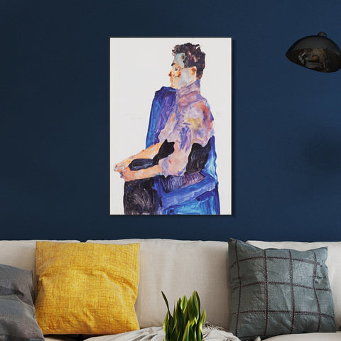 INVIN ART Framed Canvas Giclee Print the seated man by Egon Schiele Wall Art Living Room Home Office Decorations
