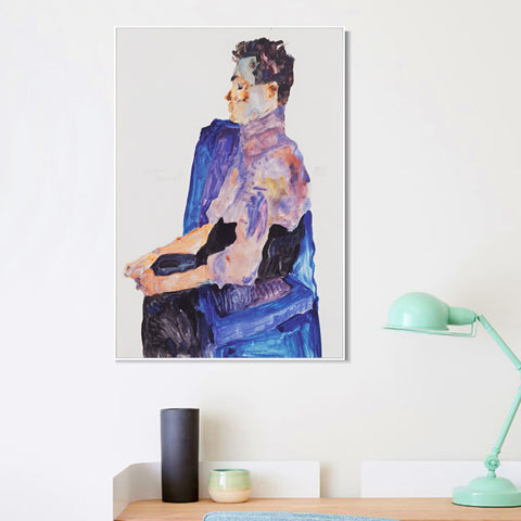 INVIN ART Framed Canvas Giclee Print the seated man by Egon Schiele Wall Art Living Room Home Office Decorations