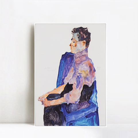 INVIN ART Framed Canvas Giclee Print the seated man by Egon Schiele Wall Art Living Room Home Office Decorations