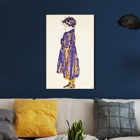 INVIN ART Framed Canvas Giclee Print  Young Girl by Egon Schiele Wall Art Living Room Home Office Decorations