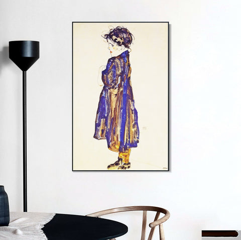 INVIN ART Framed Canvas Giclee Print  Young Girl by Egon Schiele Wall Art Living Room Home Office Decorations