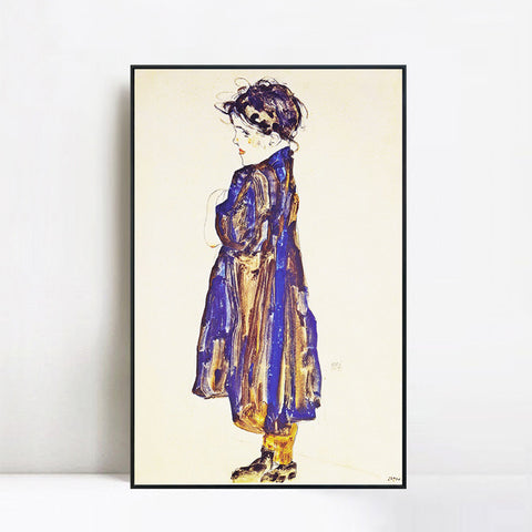 INVIN ART Framed Canvas Giclee Print  Young Girl by Egon Schiele Wall Art Living Room Home Office Decorations