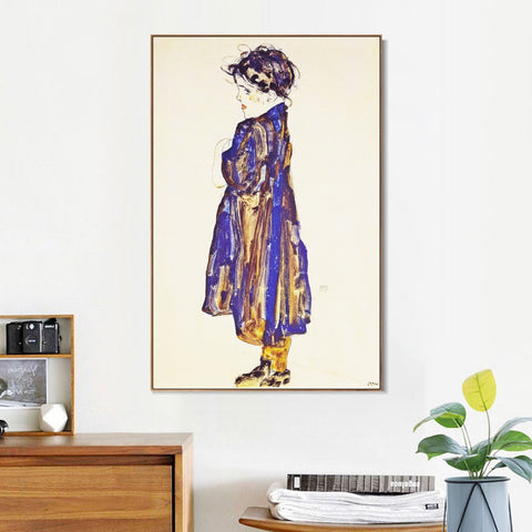 INVIN ART Framed Canvas Giclee Print  Young Girl by Egon Schiele Wall Art Living Room Home Office Decorations
