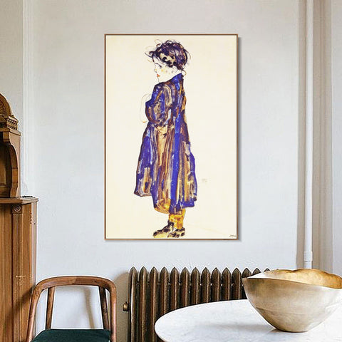 INVIN ART Framed Canvas Giclee Print  Young Girl by Egon Schiele Wall Art Living Room Home Office Decorations