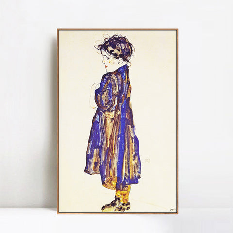 INVIN ART Framed Canvas Giclee Print  Young Girl by Egon Schiele Wall Art Living Room Home Office Decorations