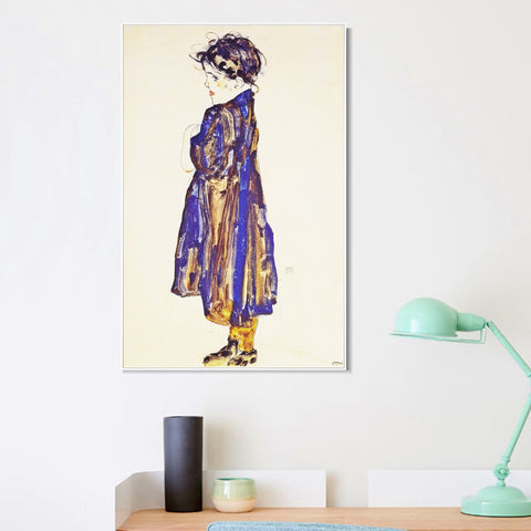 INVIN ART Framed Canvas Giclee Print  Young Girl by Egon Schiele Wall Art Living Room Home Office Decorations