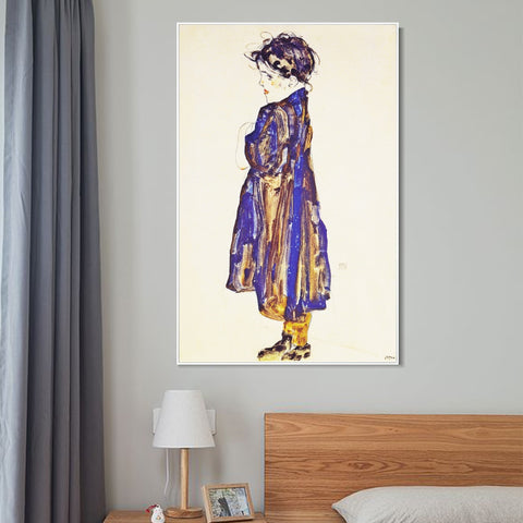 INVIN ART Framed Canvas Giclee Print  Young Girl by Egon Schiele Wall Art Living Room Home Office Decorations