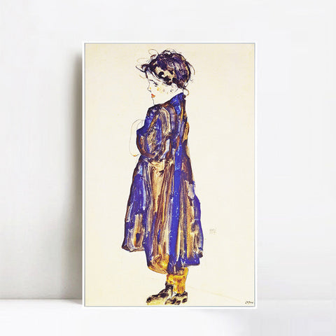 INVIN ART Framed Canvas Giclee Print  Young Girl by Egon Schiele Wall Art Living Room Home Office Decorations