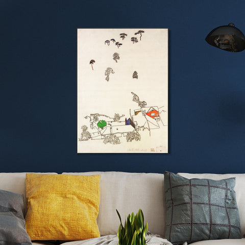 INVIN ART Framed Canvas Giclee Print Landscape In The Countryside by Egon Schiele Wall Art Living Room Home Office Decorations