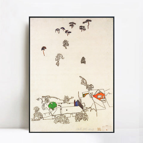 INVIN ART Framed Canvas Giclee Print Landscape In The Countryside by Egon Schiele Wall Art Living Room Home Office Decorations