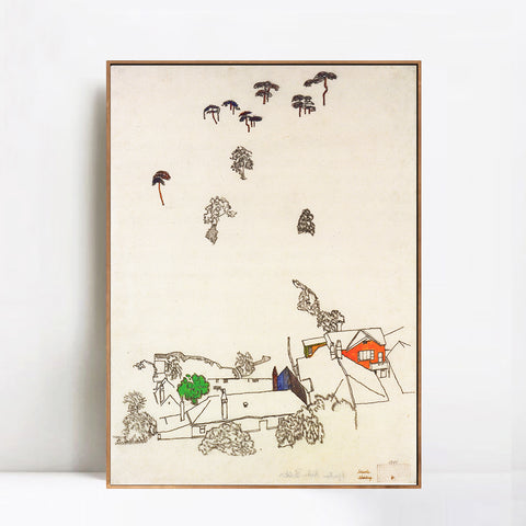INVIN ART Framed Canvas Giclee Print Landscape In The Countryside by Egon Schiele Wall Art Living Room Home Office Decorations