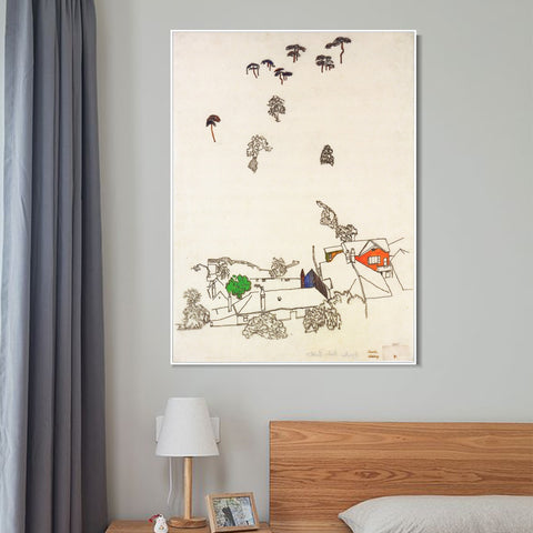 INVIN ART Framed Canvas Giclee Print Landscape In The Countryside by Egon Schiele Wall Art Living Room Home Office Decorations