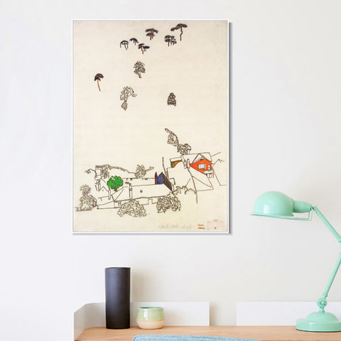 INVIN ART Framed Canvas Giclee Print Landscape In The Countryside by Egon Schiele Wall Art Living Room Home Office Decorations