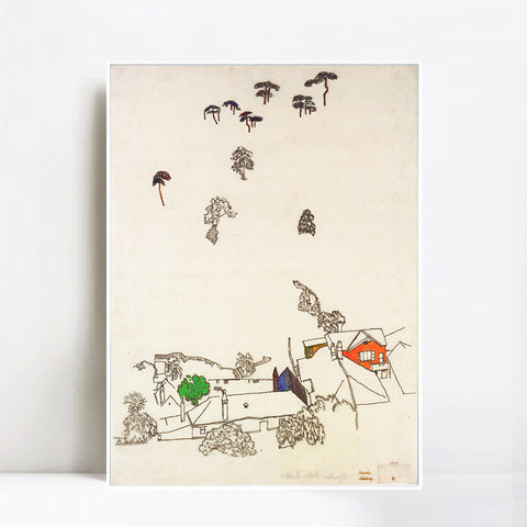 INVIN ART Framed Canvas Giclee Print Landscape In The Countryside by Egon Schiele Wall Art Living Room Home Office Decorations