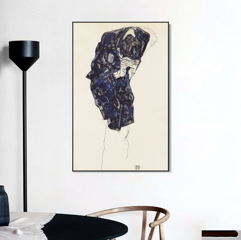 INVIN ART Framed Canvas Giclee Print Thinking Woman by Egon Schiele Wall Art Living Room Home Office Decorations
