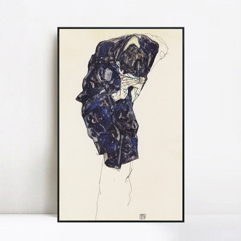 INVIN ART Framed Canvas Giclee Print Thinking Woman by Egon Schiele Wall Art Living Room Home Office Decorations