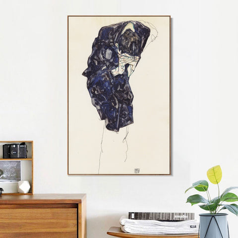 INVIN ART Framed Canvas Giclee Print Thinking Woman by Egon Schiele Wall Art Living Room Home Office Decorations