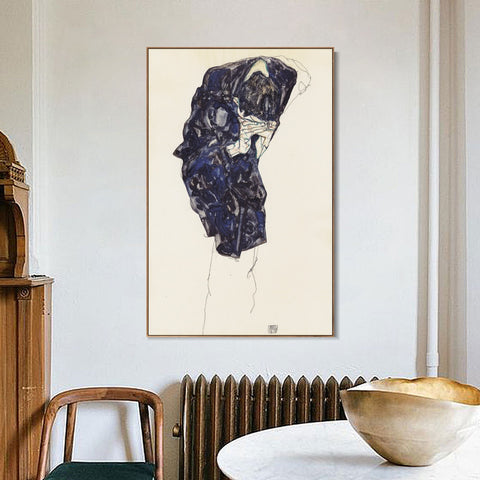 INVIN ART Framed Canvas Giclee Print Thinking Woman by Egon Schiele Wall Art Living Room Home Office Decorations