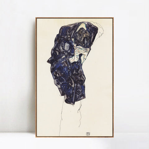 INVIN ART Framed Canvas Giclee Print Thinking Woman by Egon Schiele Wall Art Living Room Home Office Decorations