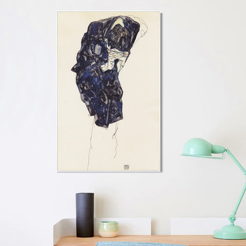 INVIN ART Framed Canvas Giclee Print Thinking Woman by Egon Schiele Wall Art Living Room Home Office Decorations