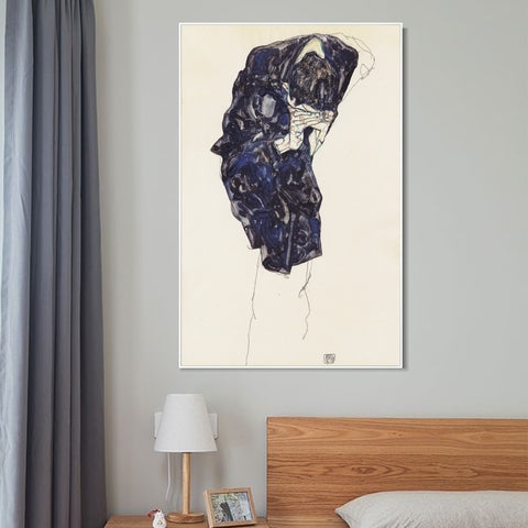 INVIN ART Framed Canvas Giclee Print Thinking Woman by Egon Schiele Wall Art Living Room Home Office Decorations
