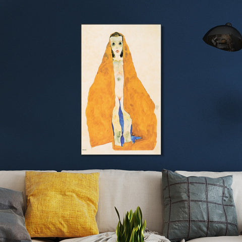 INVIN ART Framed Canvas Giclee Print Nude Woman With Yellow Baket by Egon Schiele Wall Art Living Room Home Office Decorations
