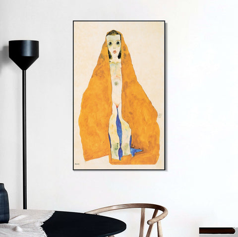 INVIN ART Framed Canvas Giclee Print Nude Woman With Yellow Baket by Egon Schiele Wall Art Living Room Home Office Decorations