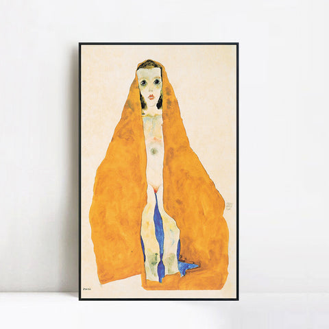 INVIN ART Framed Canvas Giclee Print Nude Woman With Yellow Baket by Egon Schiele Wall Art Living Room Home Office Decorations