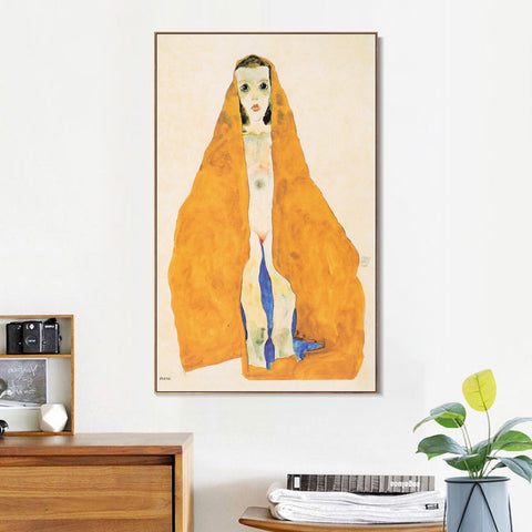 INVIN ART Framed Canvas Giclee Print Nude Woman With Yellow Baket by Egon Schiele Wall Art Living Room Home Office Decorations