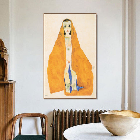 INVIN ART Framed Canvas Giclee Print Nude Woman With Yellow Baket by Egon Schiele Wall Art Living Room Home Office Decorations