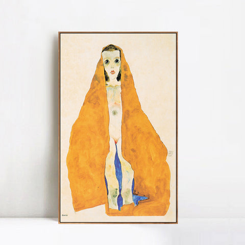 INVIN ART Framed Canvas Giclee Print Nude Woman With Yellow Baket by Egon Schiele Wall Art Living Room Home Office Decorations
